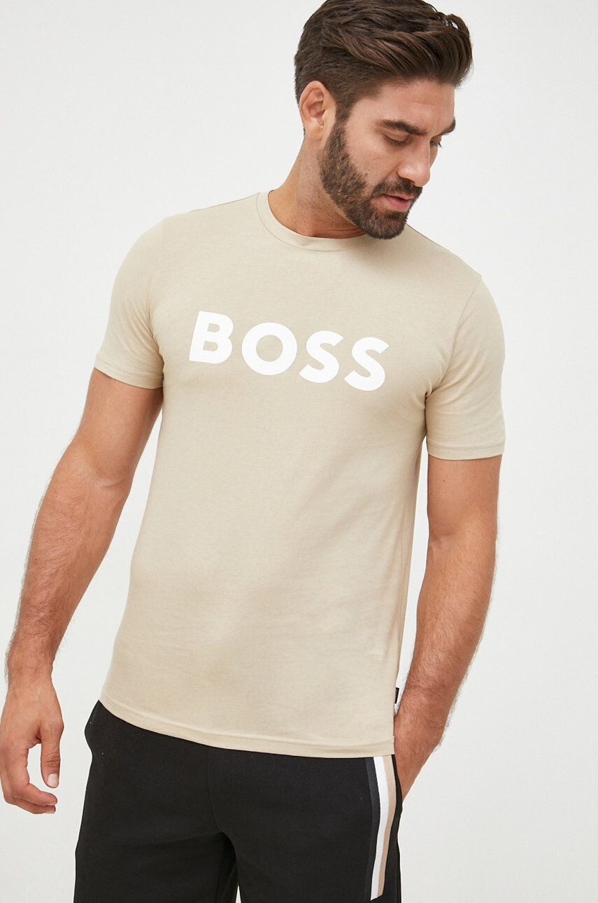 Boss Orange Bombažna kratka majica BOSS Boss Casual bež barva - Pepit.si