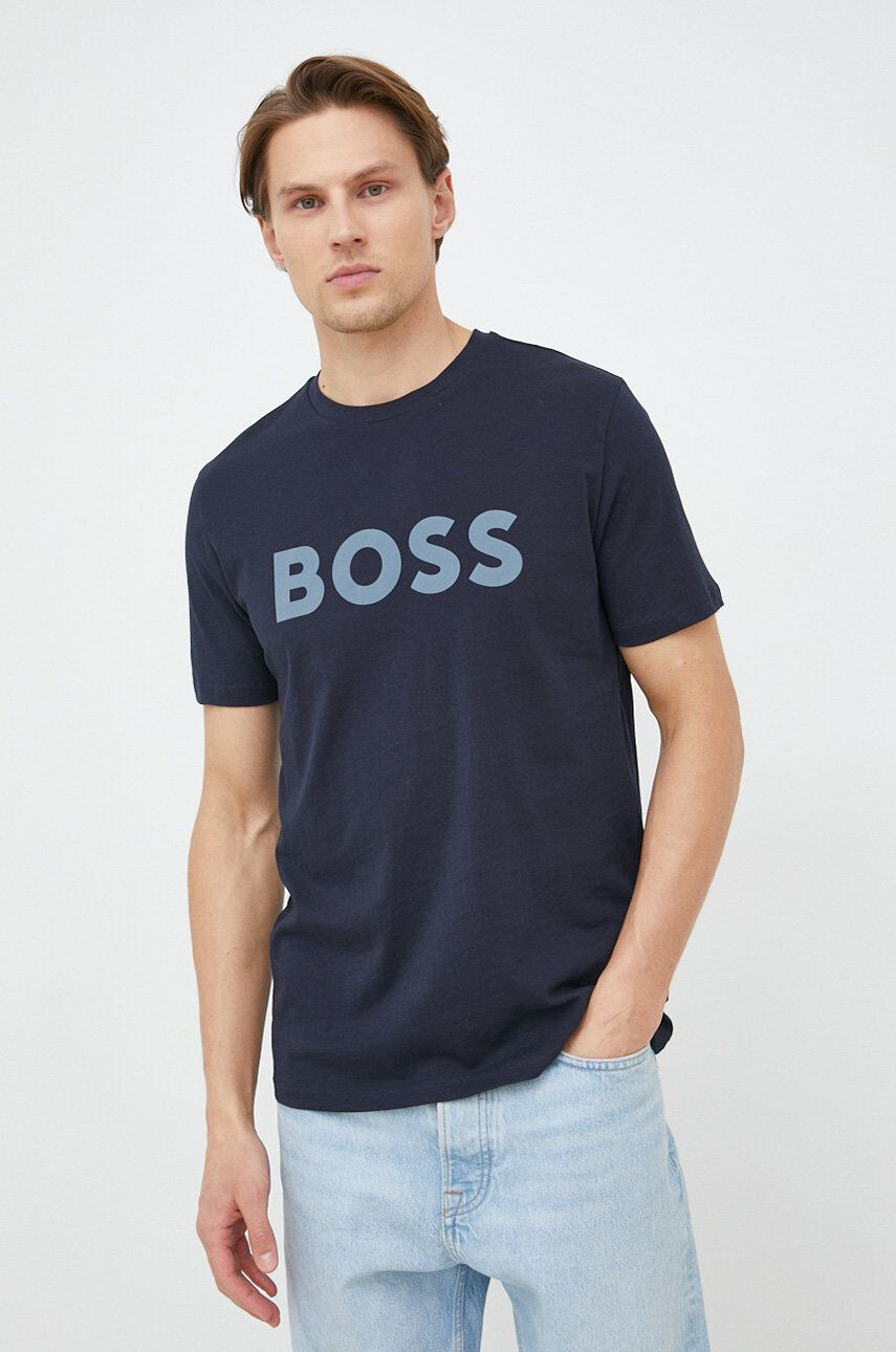 Boss Orange Bombažna kratka majica BOSS Boss Casual mornarsko modra barva - Pepit.si