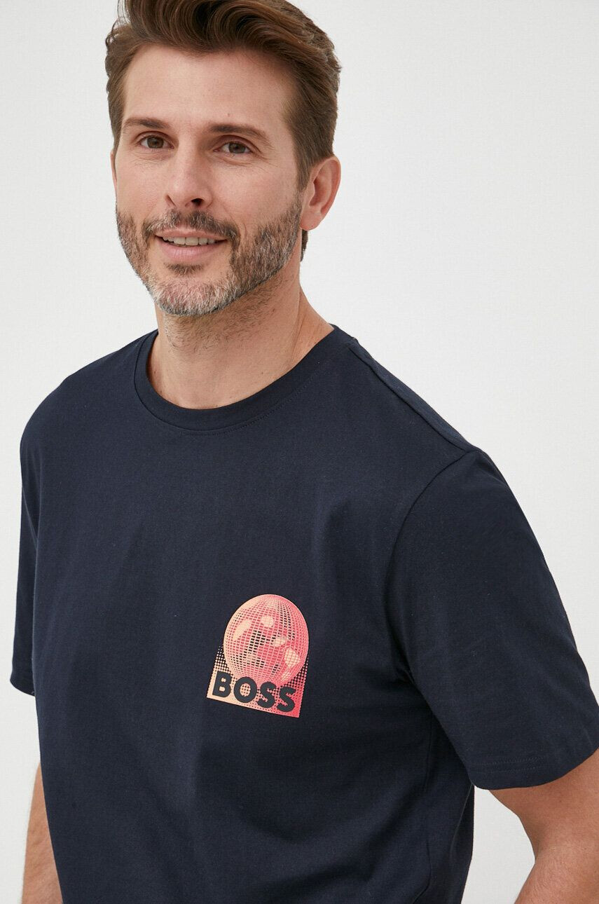 Boss Orange Dvostranski bombažen t-shirt BOSS mornarsko modra barva - Pepit.si