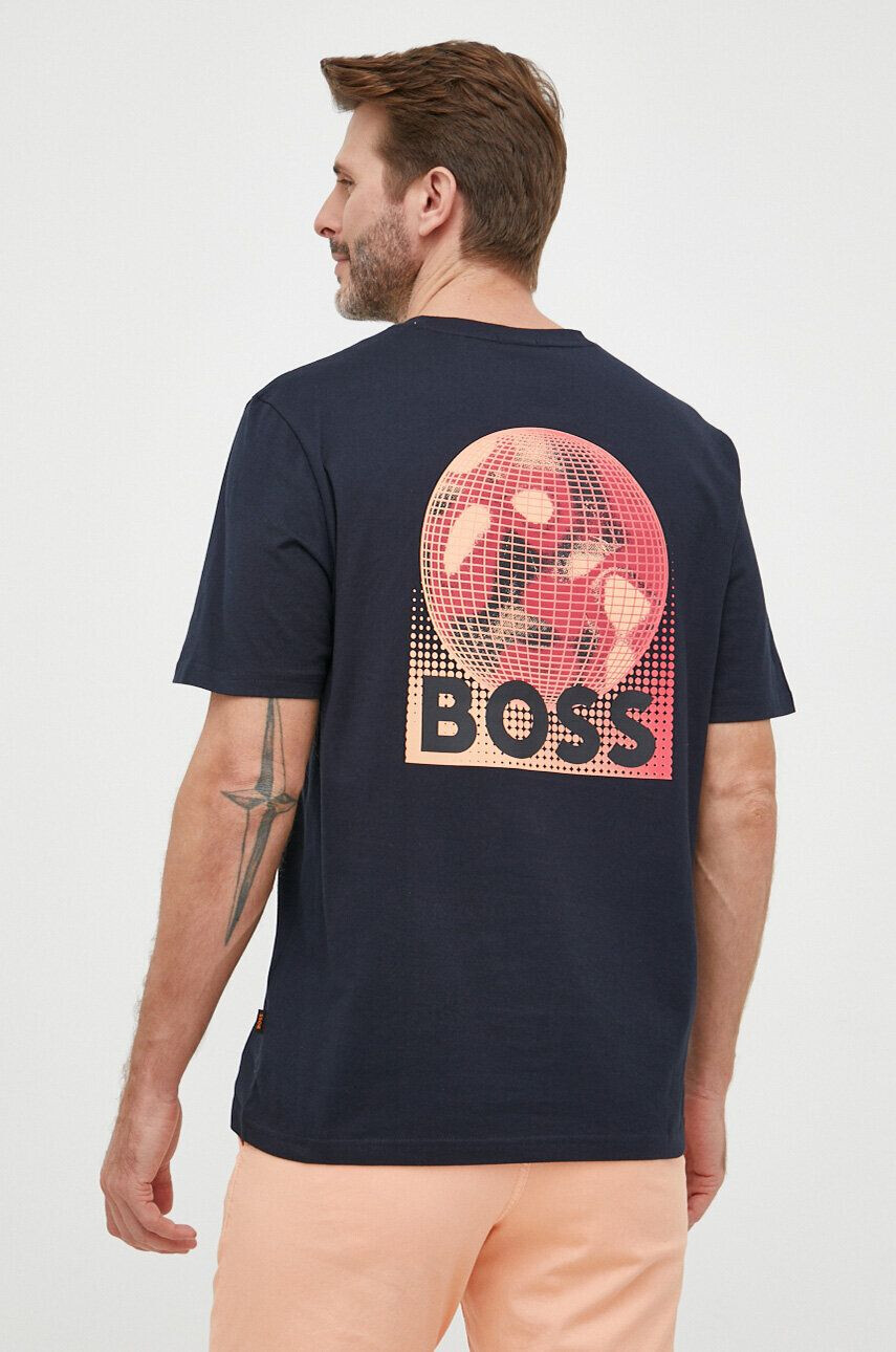 Boss Orange Dvostranski bombažen t-shirt BOSS mornarsko modra barva - Pepit.si