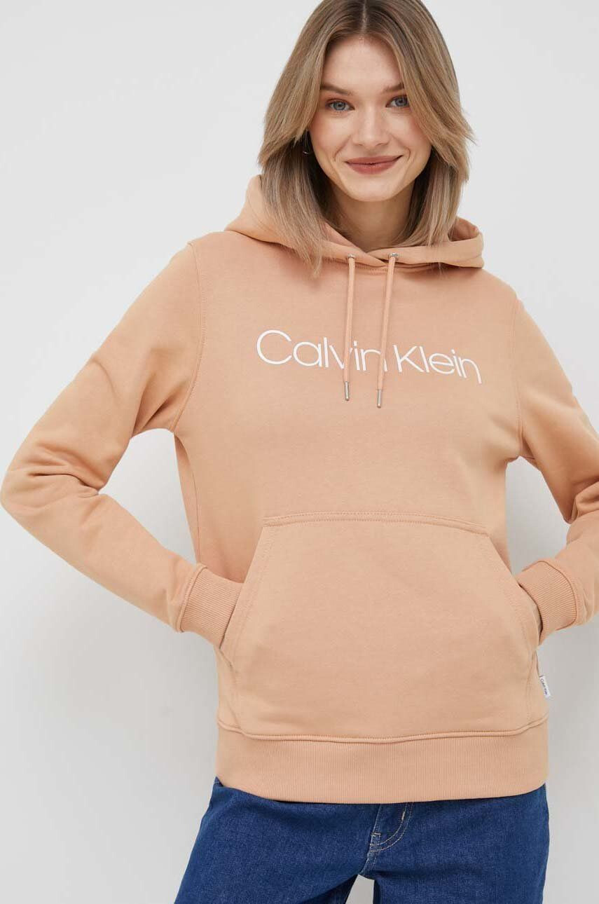 Calvin Klein Bluza ženska oranžna barva s kapuco - Pepit.si