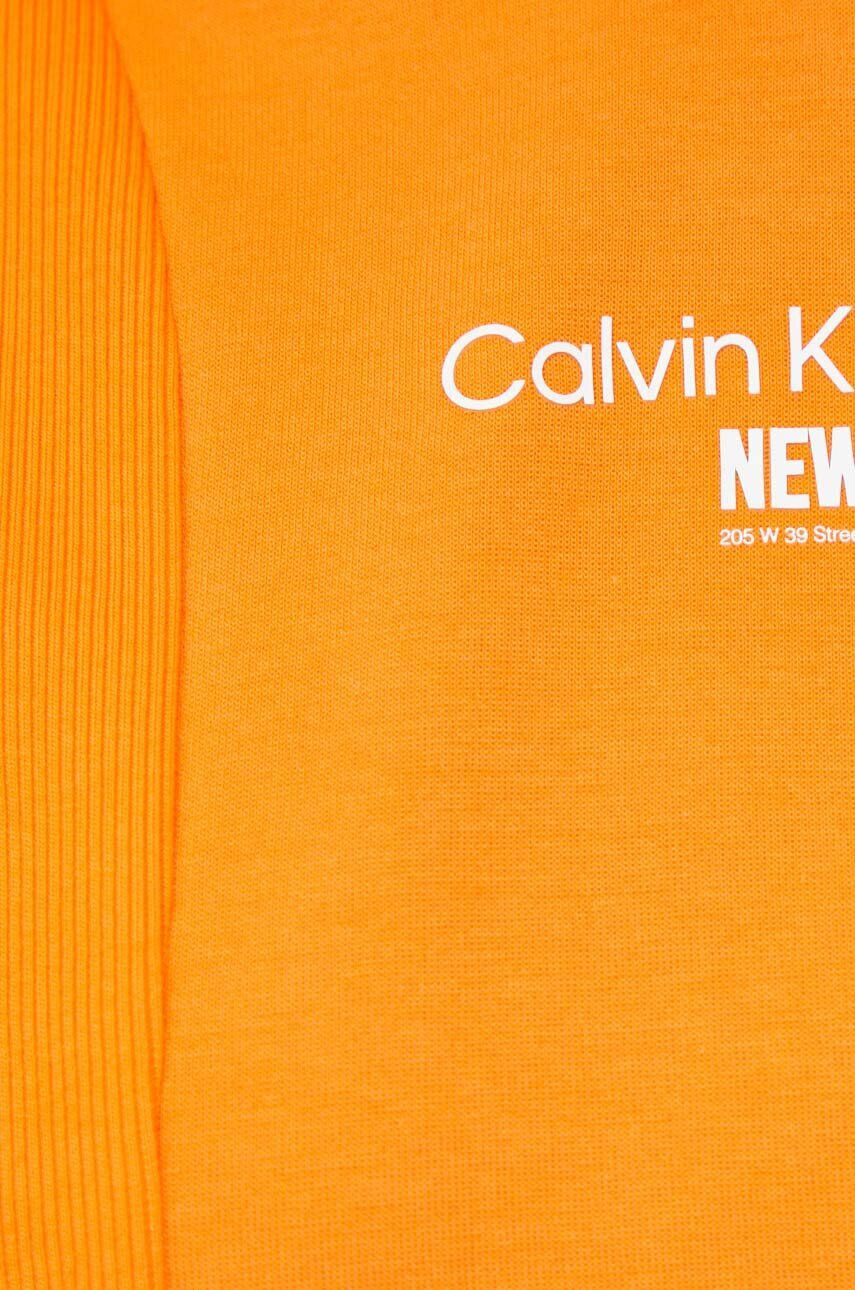 Calvin Klein Jeans Bluza ženska oranžna barva s kapuco - Pepit.si