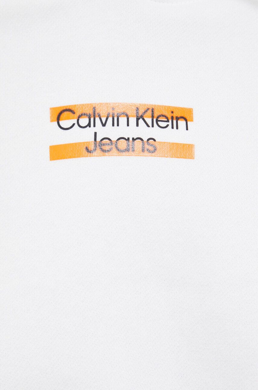 Calvin Klein Jeans Bluza ženska bela barva s kapuco - Pepit.si