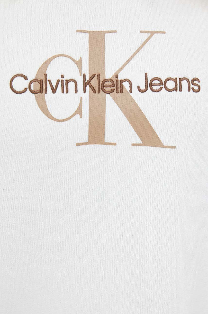 Calvin Klein Jeans Bluza ženska bež barva s kapuco - Pepit.si