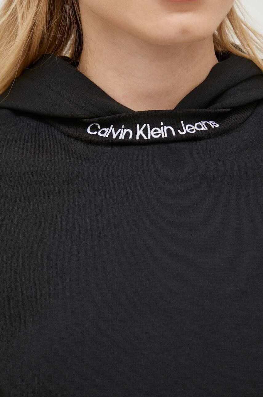 Calvin Klein Jeans Bluza ženska črna barva s kapuco - Pepit.si