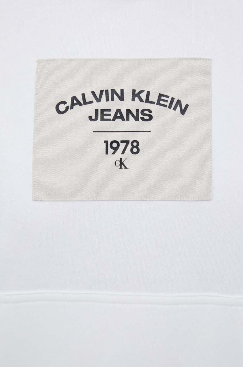 Calvin Klein Jeans Bombažen pulover ženska bež barva s kapuco - Pepit.si