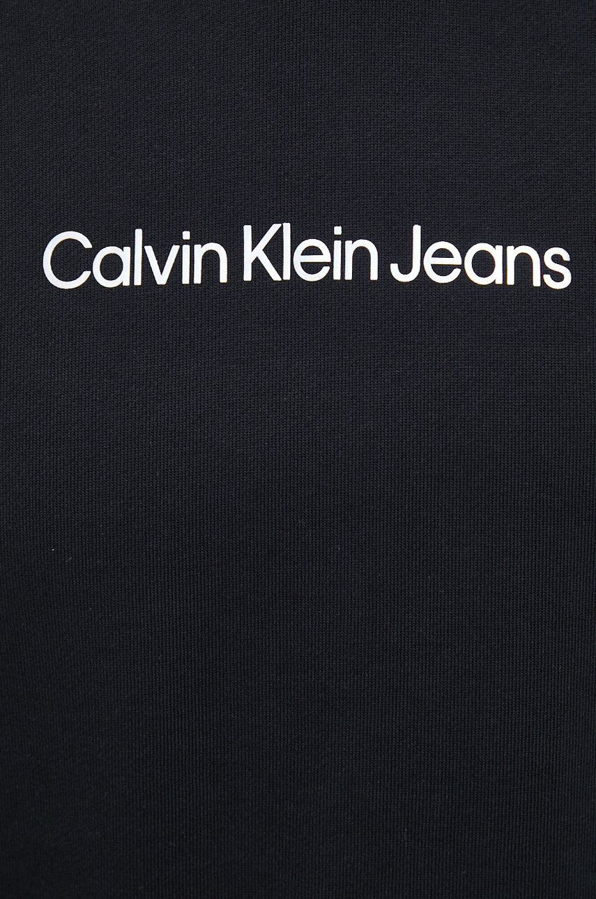 Calvin Klein Jeans Bombažen pulover ženska črna barva s kapuco - Pepit.si