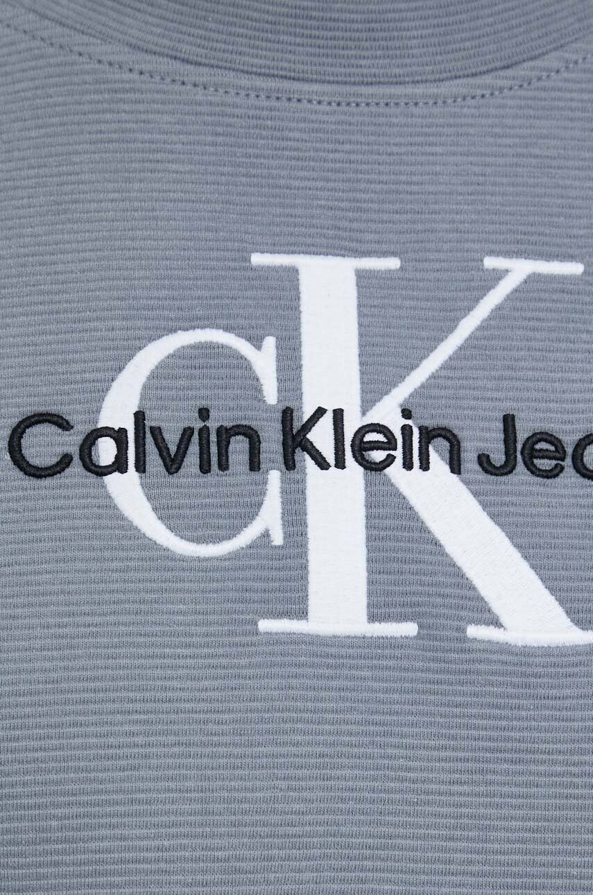 Calvin Klein Jeans Bombažen pulover ženska črna barva s kapuco - Pepit.si