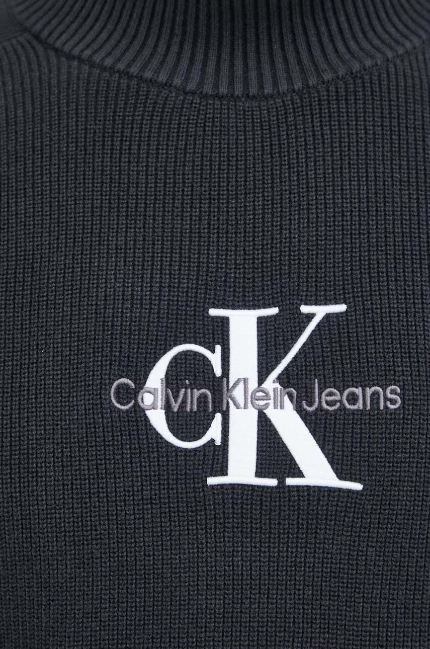 Calvin Klein Jeans Bombažen pulover moški črna barva - Pepit.si