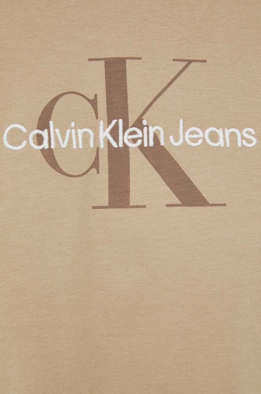 Calvin Klein Jeans Bombažna kratka majica bež barva - Pepit.si