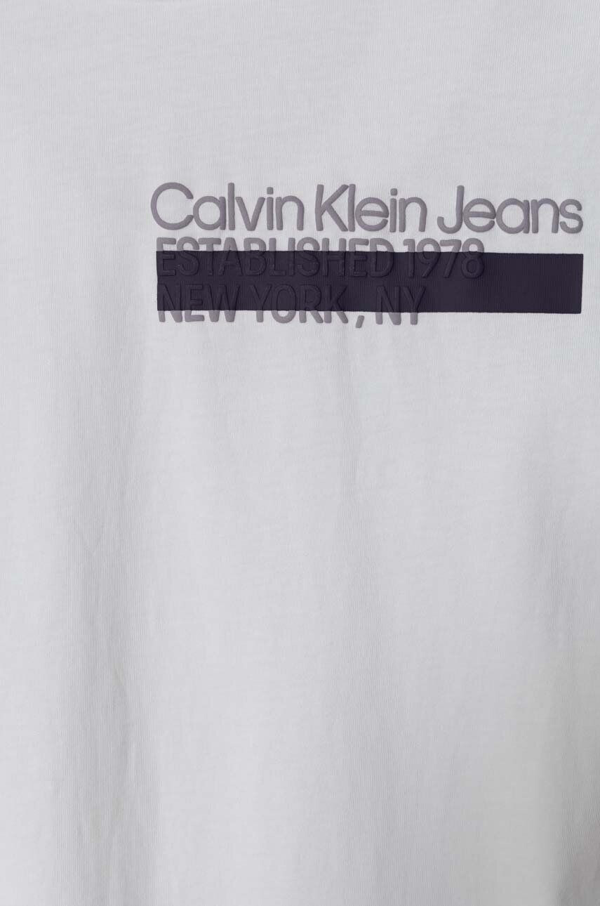 Calvin Klein Jeans Bombažna kratka majica bela barva - Pepit.si