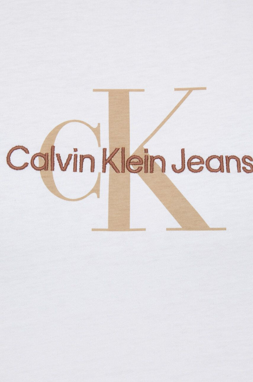 Calvin Klein Jeans Bombažna majica z dolgimi rokavi bela barva - Pepit.si