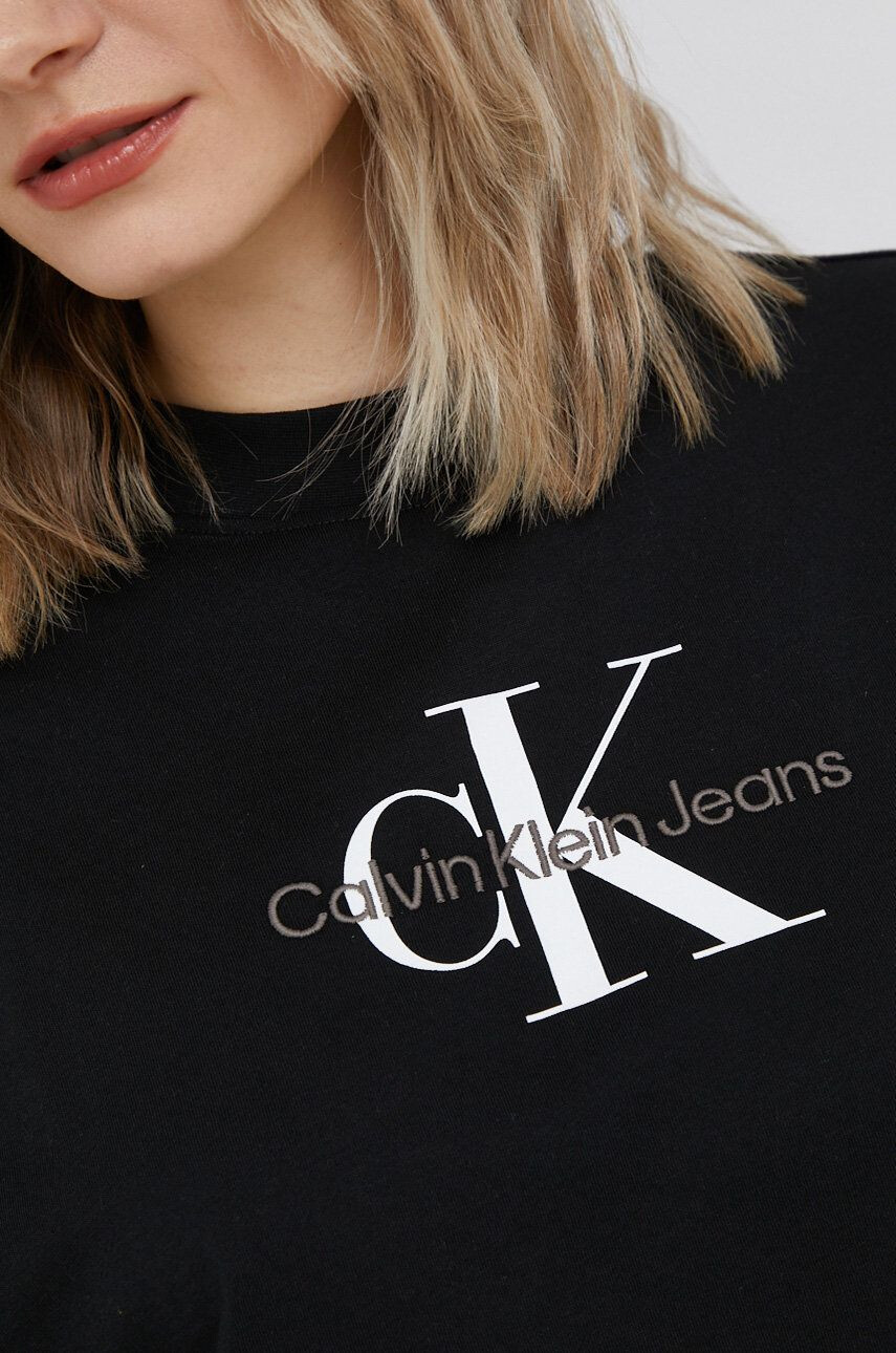 Calvin Klein Jeans Bombažna majica z dolgimi rokavi črna barva - Pepit.si