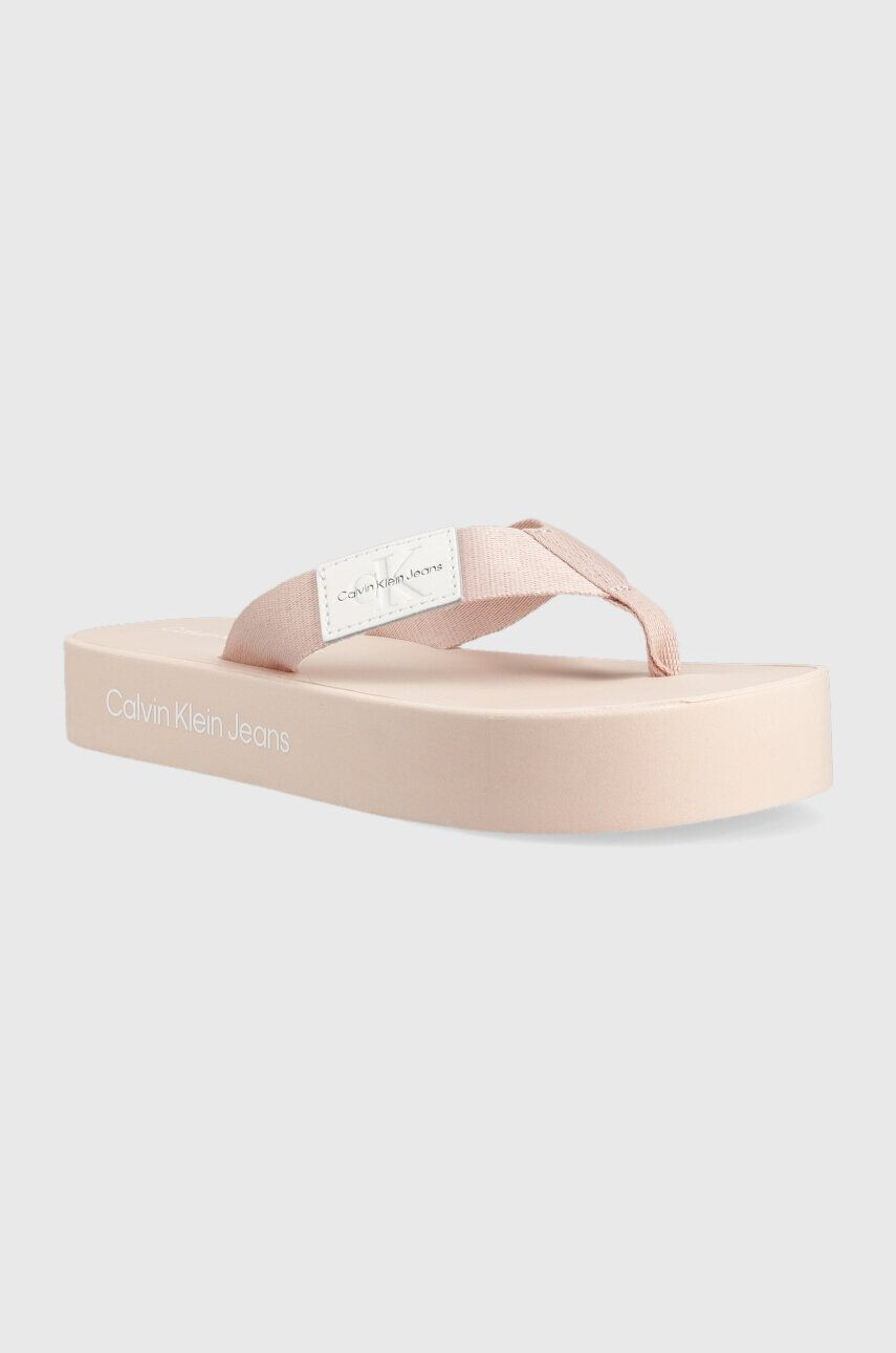 Calvin Klein Jeans Japonke FLATFORM FLIPFLOP ženske roza barva YW0YW00993 - Pepit.si