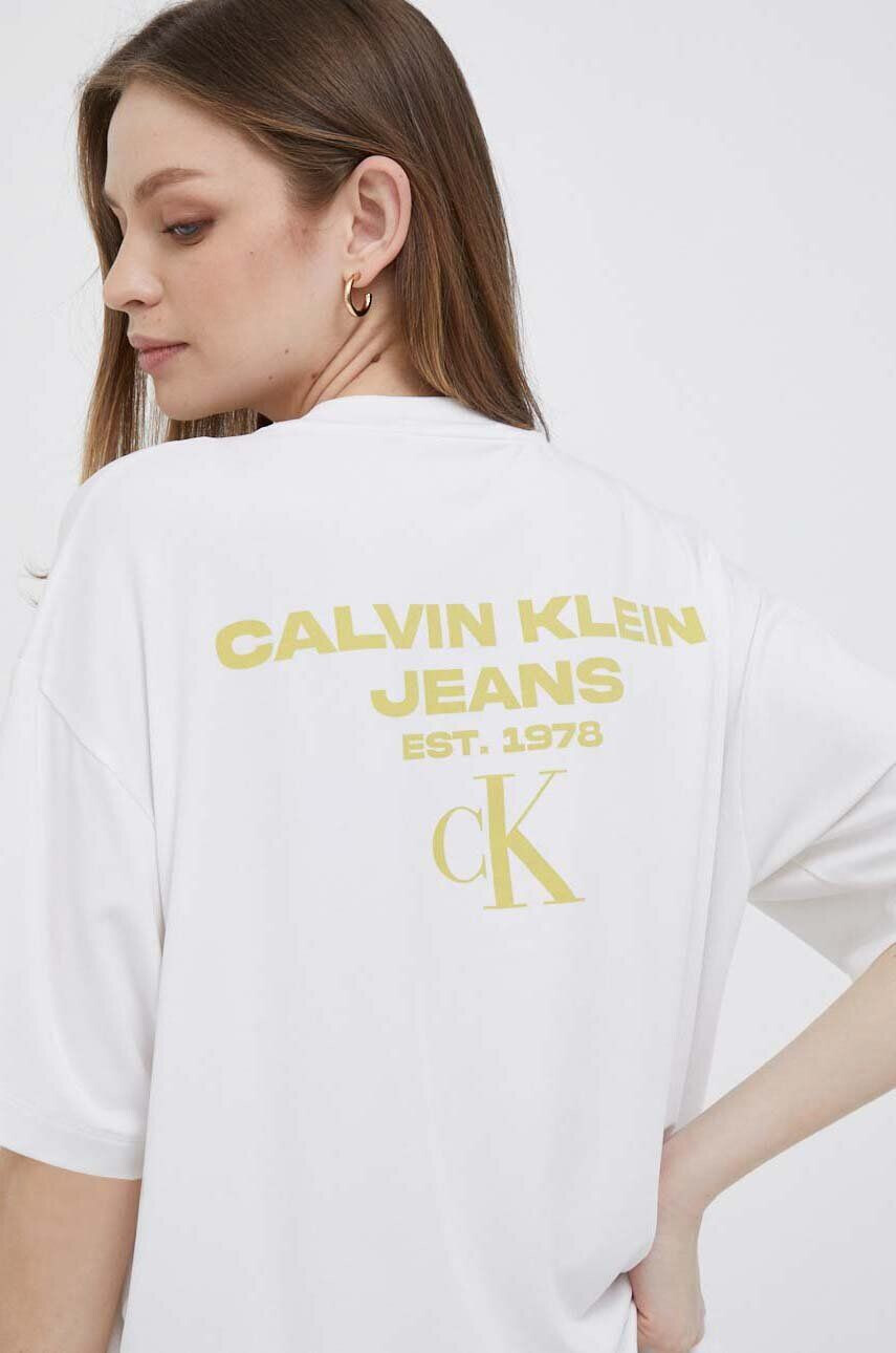 Calvin Klein Jeans Kratka majica ženski bela barva - Pepit.si