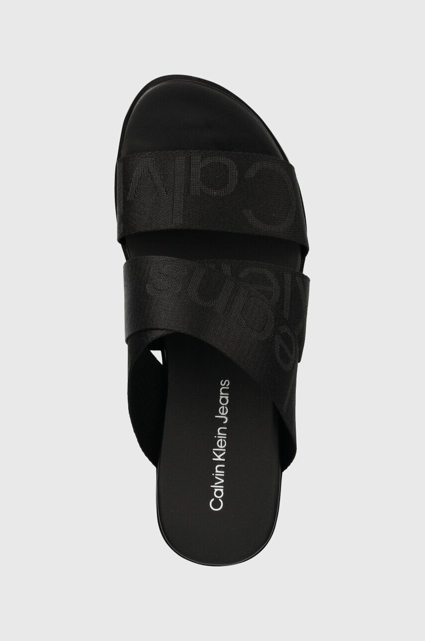 Calvin Klein Jeans Natikači FLATFORM SANDAL WEBBING ženski bež barva YW0YW00966 - Pepit.si