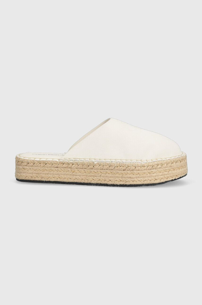 Calvin Klein Jeans Natikači iz semiša FLATFORM ROPE MULE SU CON bež barva YW0YW00986 - Pepit.si