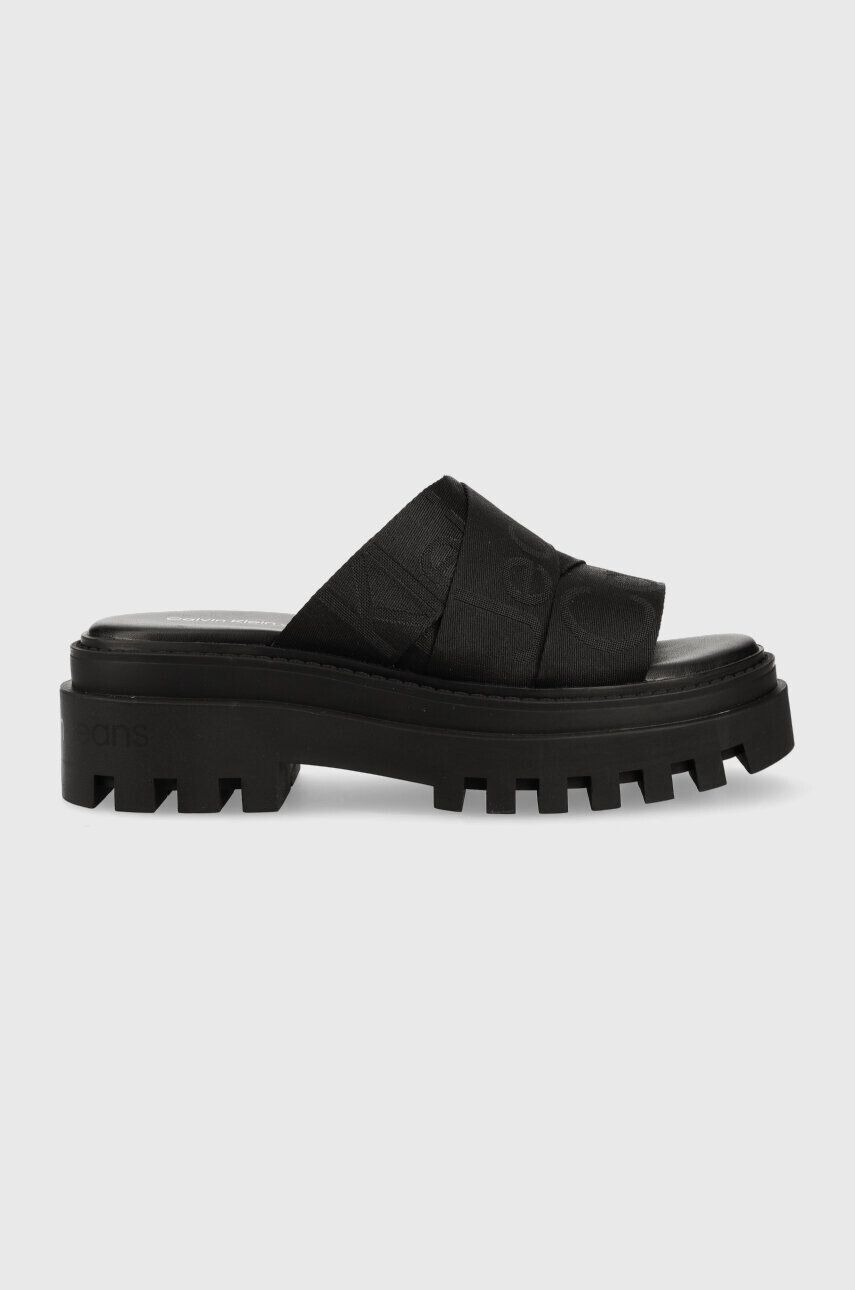 Calvin Klein Jeans Natikači TOOTHY COMBAT SANDAL WEBBING ženski črna barva YW0YW00949 - Pepit.si