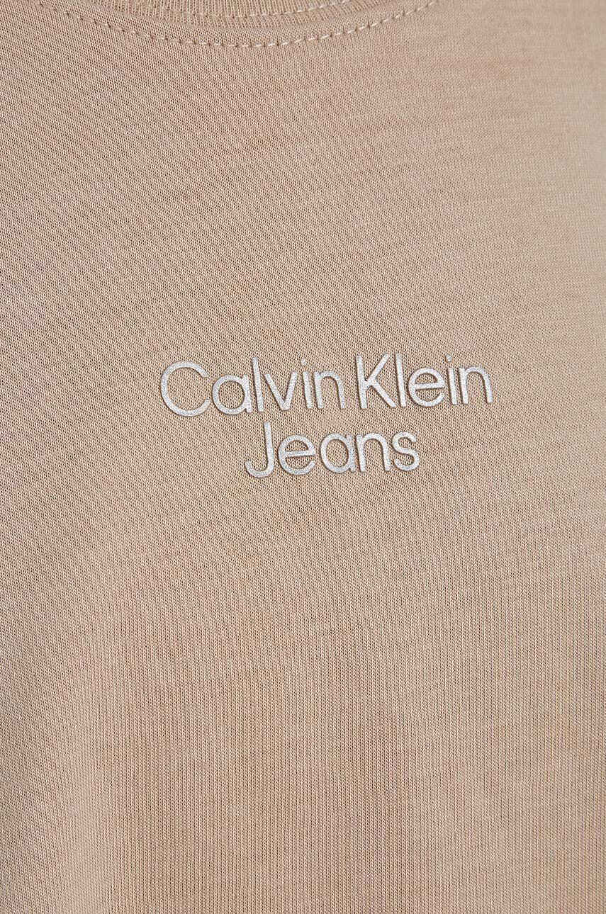 Calvin Klein Jeans Otroška bombažna kratka majica bež barva - Pepit.si