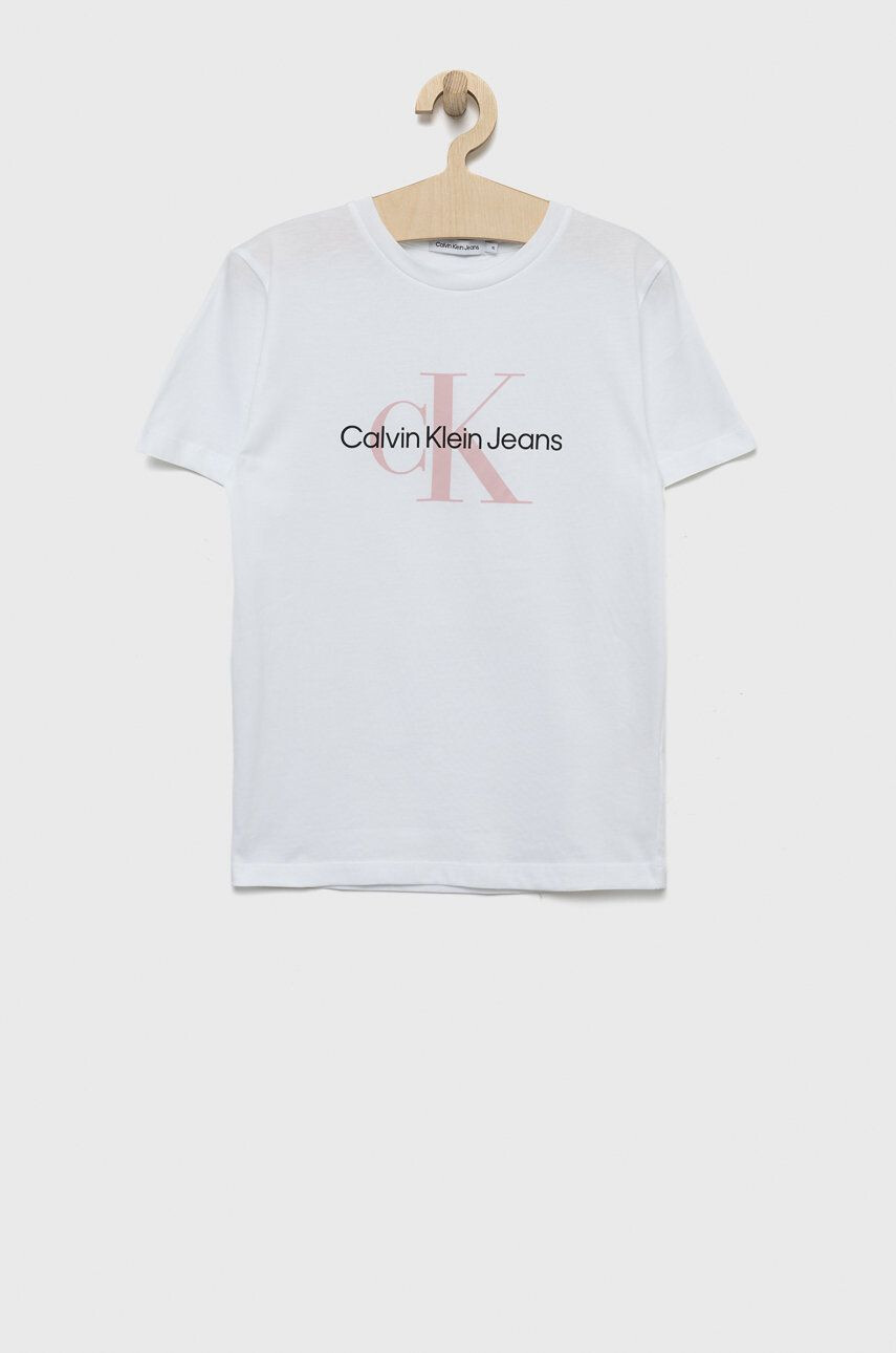 Calvin Klein Jeans Otroški bombažen t-shirt roza barva - Pepit.si