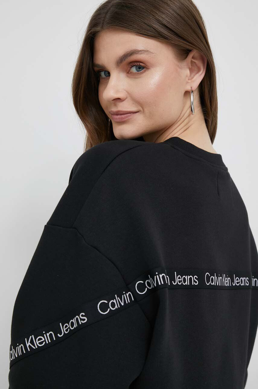 Calvin Klein Jeans Pulover ženska črna barva s kapuco - Pepit.si