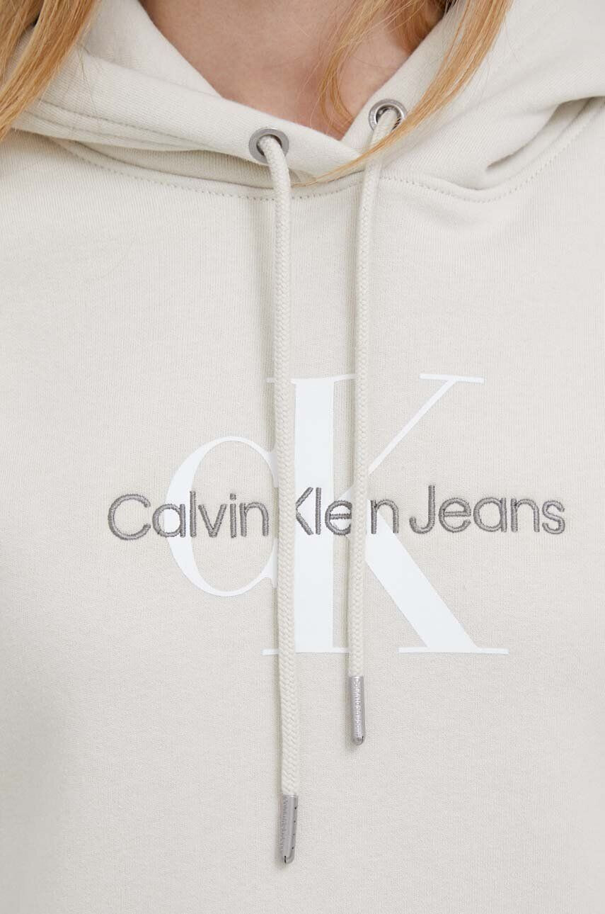 Calvin Klein Jeans Pulover ženska bež barva s kapuco - Pepit.si