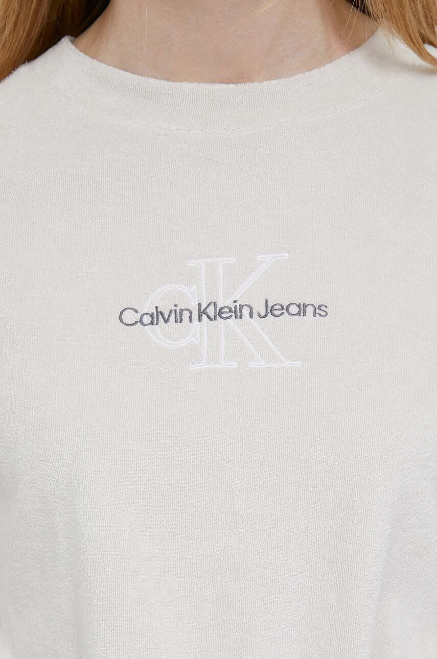 Calvin Klein Jeans Pulover ženska bež barva s kapuco - Pepit.si