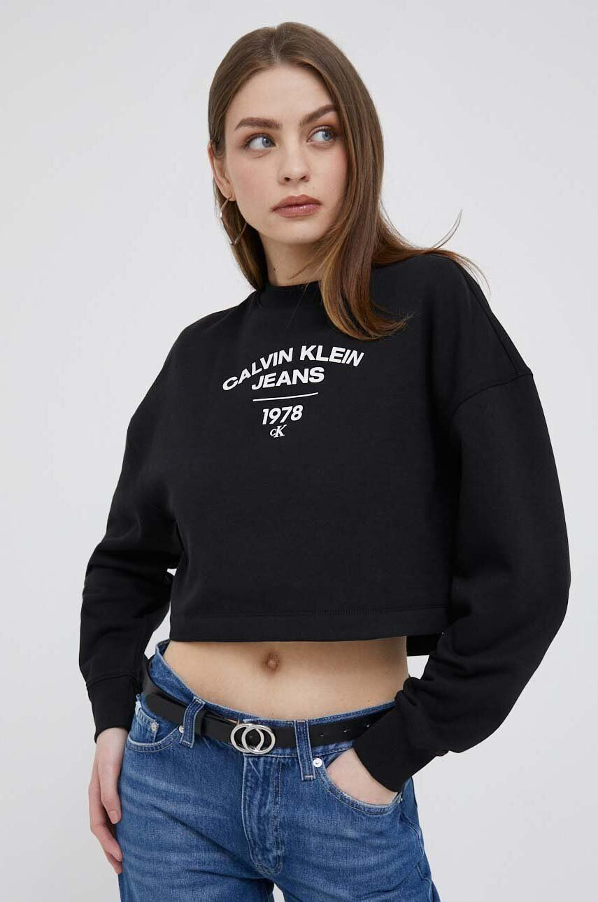 Calvin Klein Jeans Pulover ženska črna barva - Pepit.si