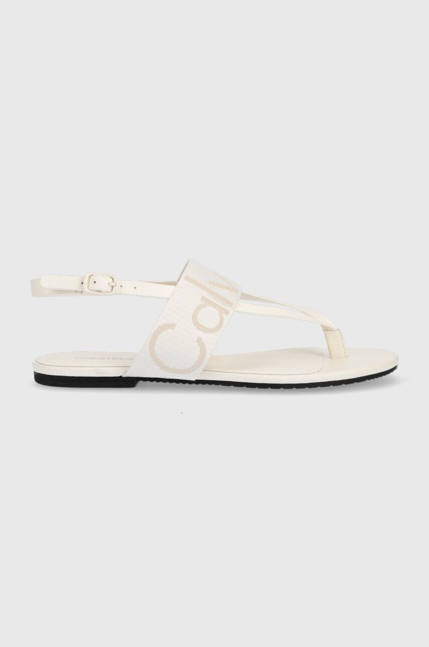 Calvin Klein Jeans Sandali FLAT SANDAL WEBBING ženski bež barva YW0YW00956 - Pepit.si