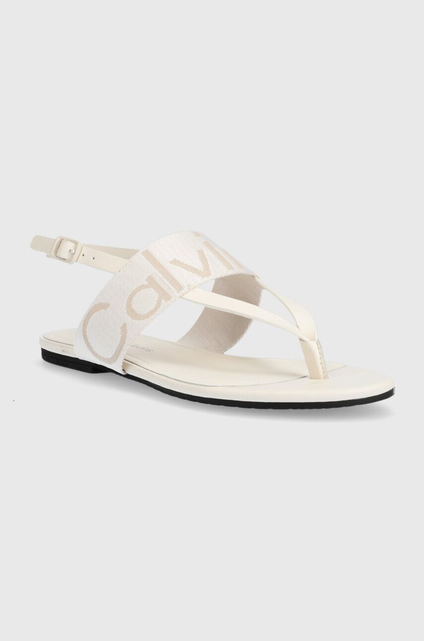 Calvin Klein Jeans Sandali FLAT SANDAL WEBBING ženski bež barva YW0YW00956 - Pepit.si