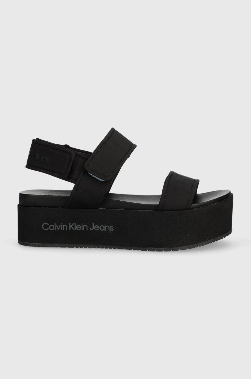 Calvin Klein Jeans Sandali FLATFORM SANDAL SOFTNY ženski črna barva YW0YW00965 - Pepit.si