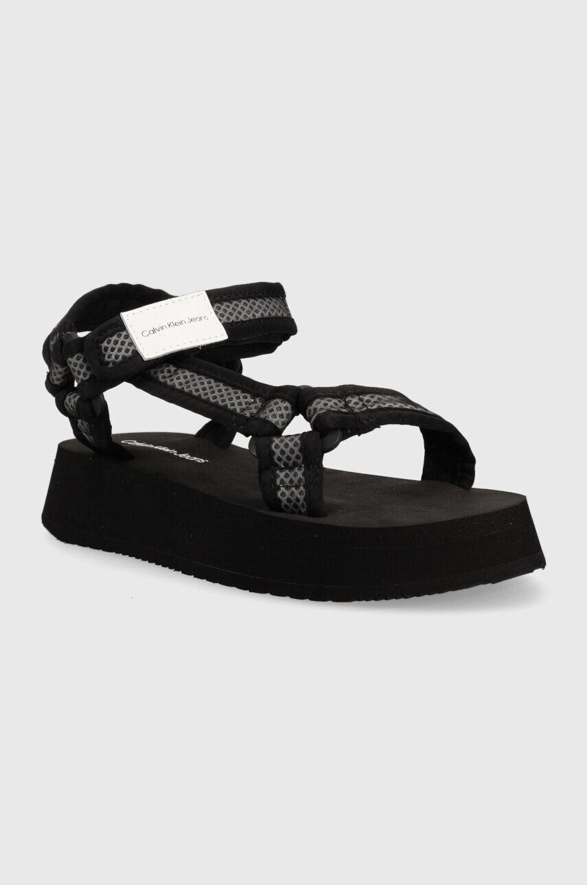 Calvin Klein Jeans Sandali PREFRESATO SANDAL WEBBING XRAY ženski črna barva YW0YW00969 - Pepit.si