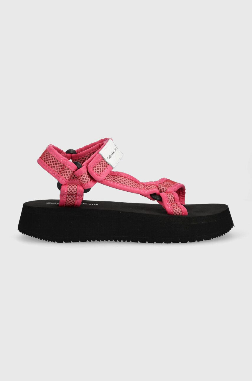 Calvin Klein Jeans Sandali PREFRESATO SANDAL WEBBING XRAY ženski roza barva YW0YW00969 - Pepit.si