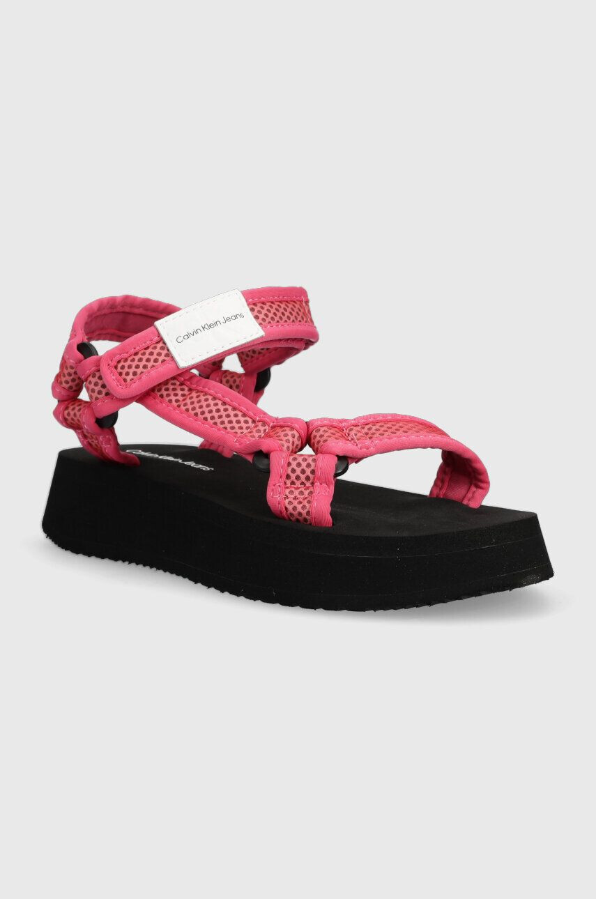 Calvin Klein Jeans Sandali PREFRESATO SANDAL WEBBING XRAY ženski roza barva YW0YW00969 - Pepit.si