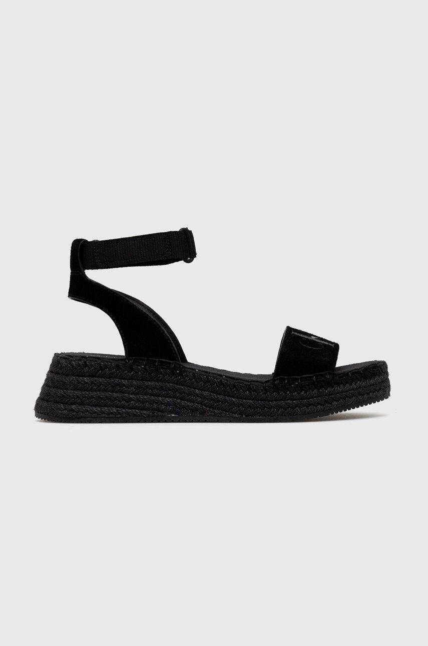 Calvin Klein Jeans Sandali SPORTY WEDGE ROPE SU CON ženski črna barva YW0YW00977 - Pepit.si