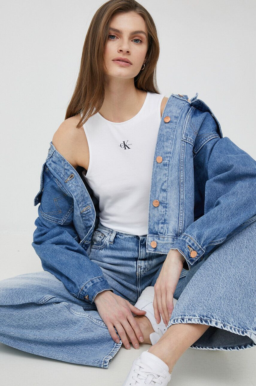 Calvin Klein Jeans Top ženski bela barva - Pepit.si