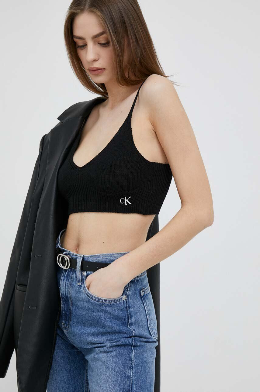 Calvin Klein Jeans Top ženski črna barva - Pepit.si