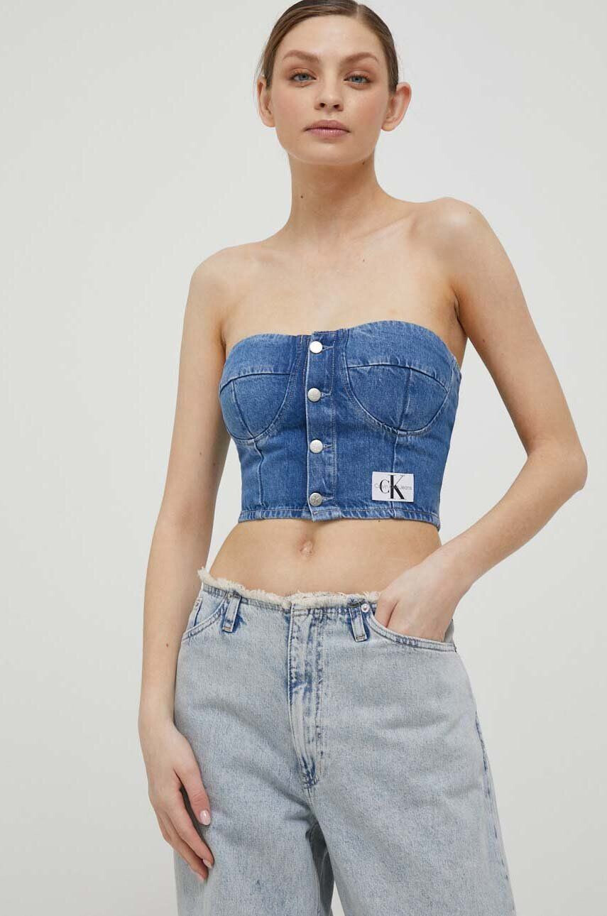 Calvin Klein Jeans Top iz jeansa mornarsko modra barva - Pepit.si