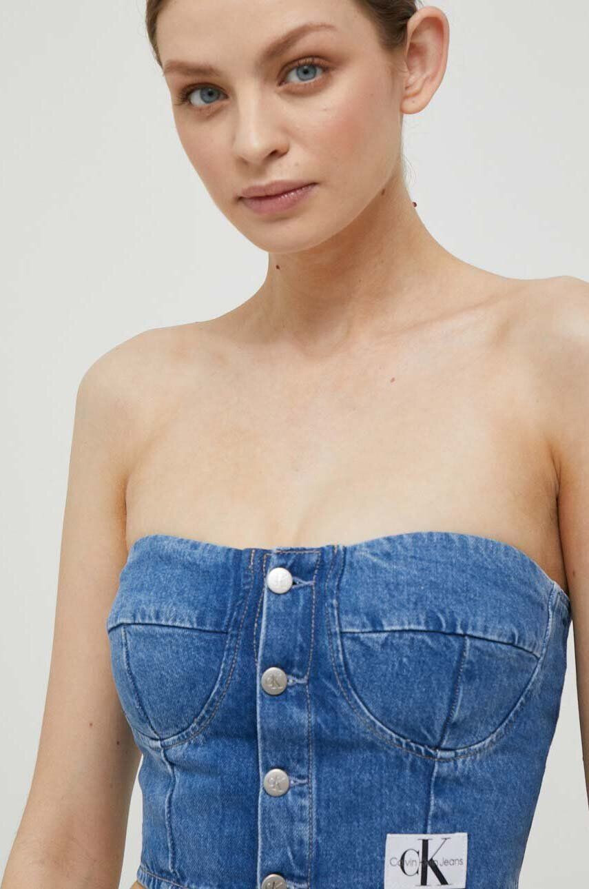 Calvin Klein Jeans Top iz jeansa mornarsko modra barva - Pepit.si