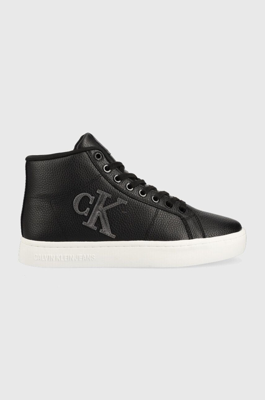 Calvin Klein Jeans Usnjene superge Classic Cupsole Laceup Mid črna barva - Pepit.si