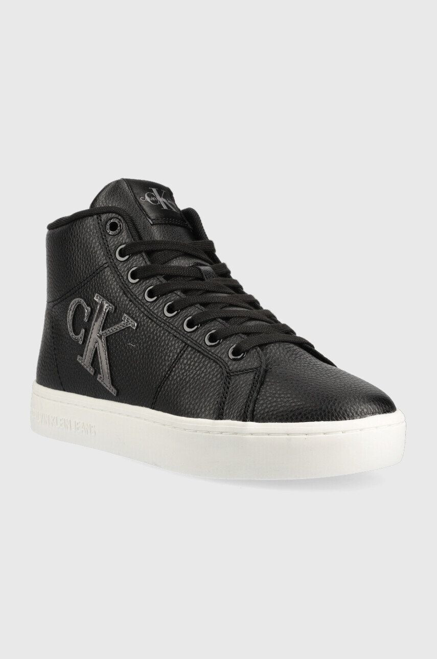 Calvin Klein Jeans Usnjene superge Classic Cupsole Laceup Mid črna barva - Pepit.si