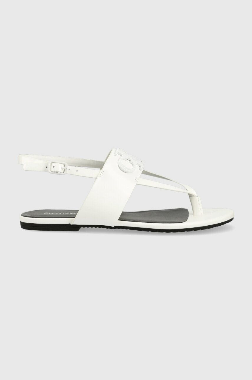 Calvin Klein Jeans Usnjeni sandali FLAT SANDAL HW ženski bela barva YW0YW00953 - Pepit.si