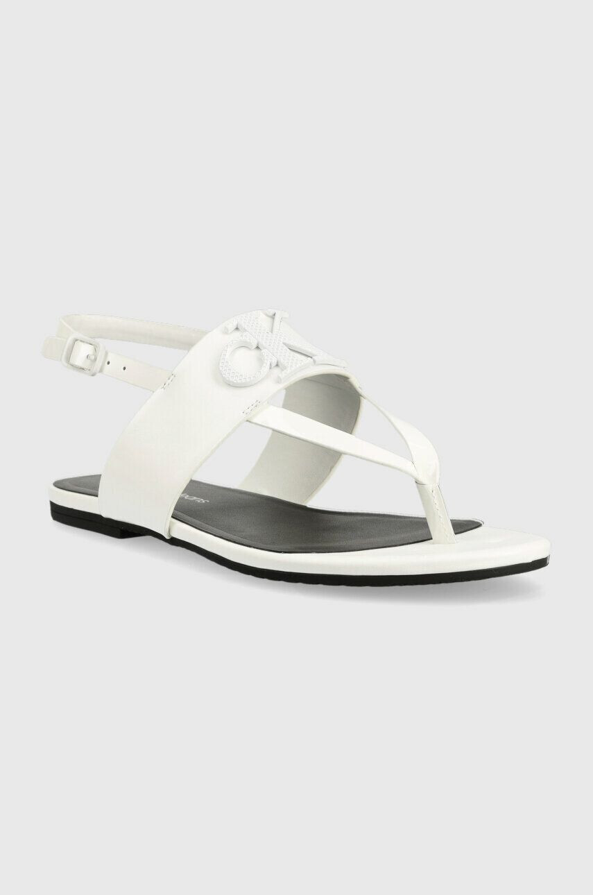 Calvin Klein Jeans Usnjeni sandali FLAT SANDAL HW ženski bela barva YW0YW00953 - Pepit.si