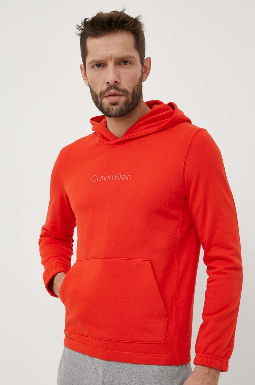 Calvin Klein Performance Pulover od trenirke Essentials rjava barva s kapuco - Pepit.si