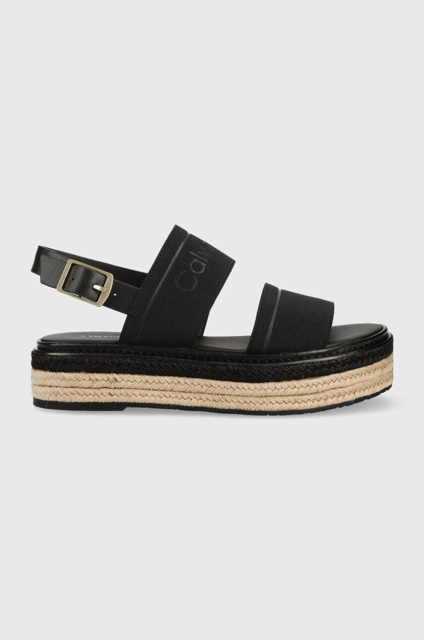 Calvin Klein Sandali FLATFORM WEDGE - HE ženski črna barva HW0HW01497 - Pepit.si