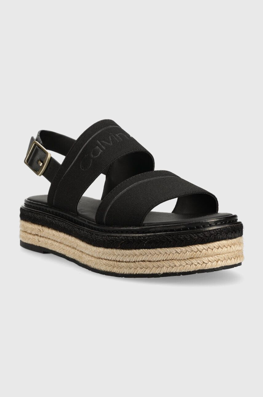 Calvin Klein Sandali FLATFORM WEDGE - HE ženski črna barva HW0HW01497 - Pepit.si