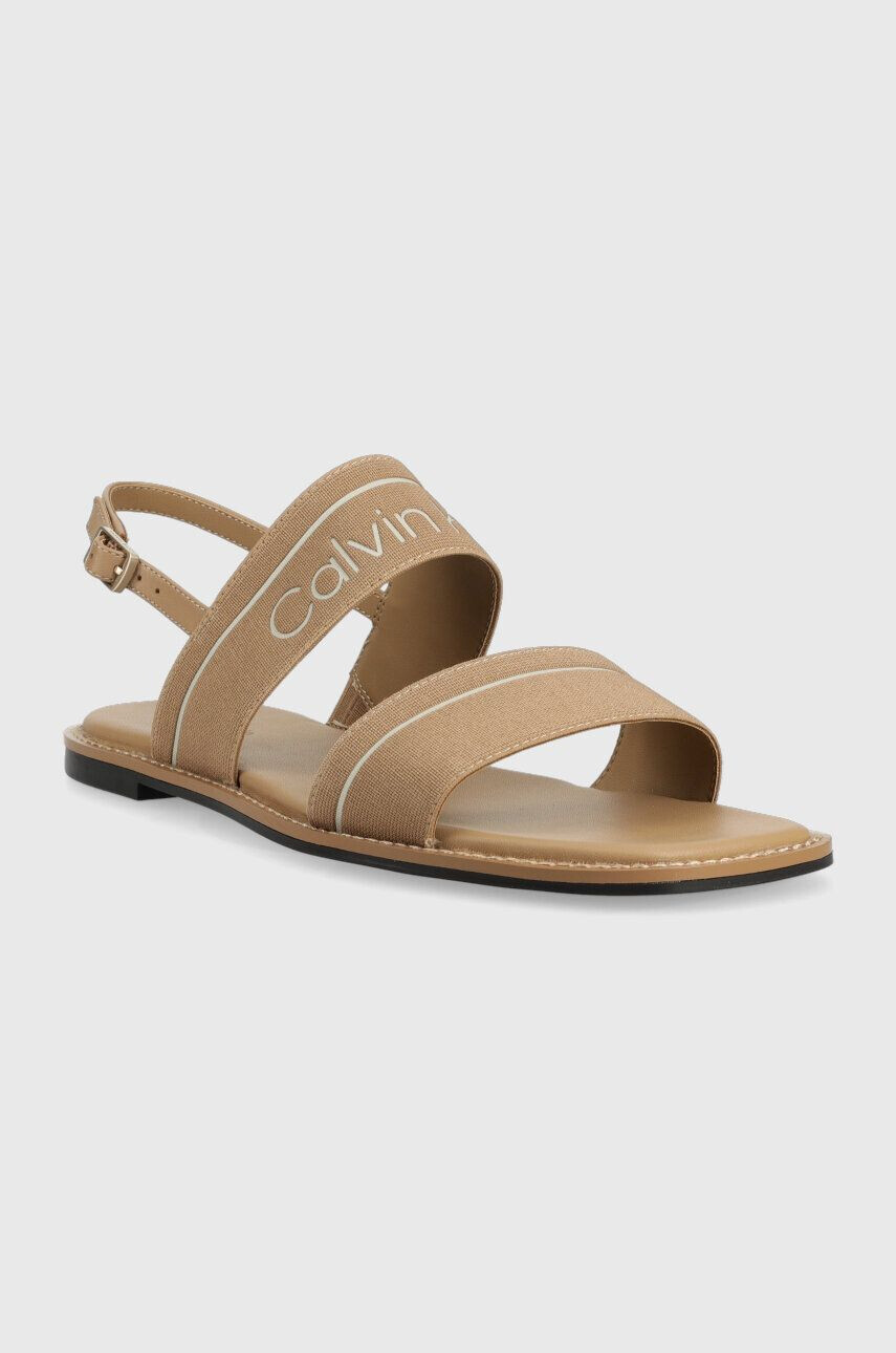 Calvin Klein Sandali SQUARED SANDAL HE ženski bež barva HW0HW01496 - Pepit.si