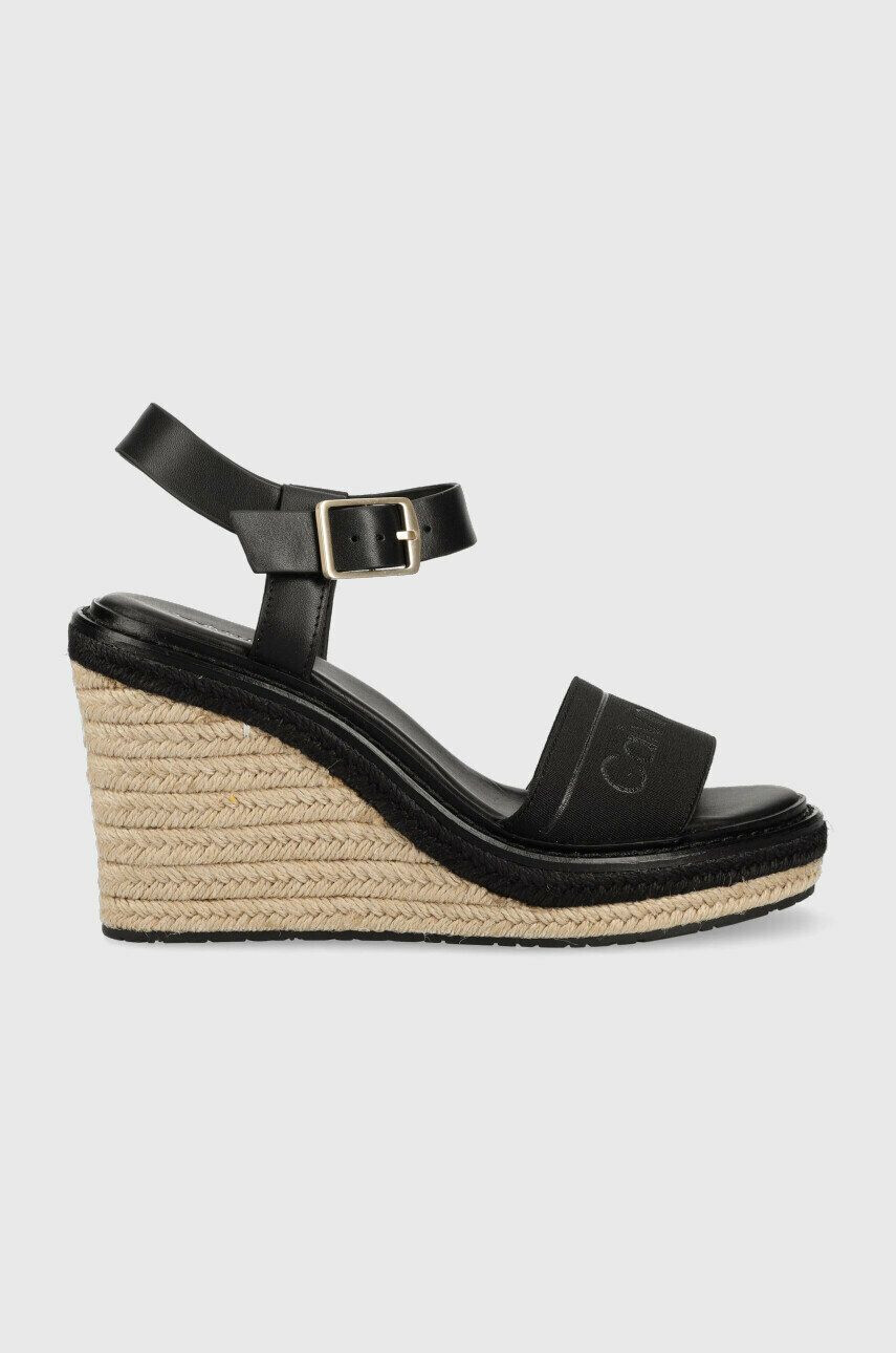 Calvin Klein Sandali WEDGE 70HH - HE ženski črna barva HW0HW01499 - Pepit.si