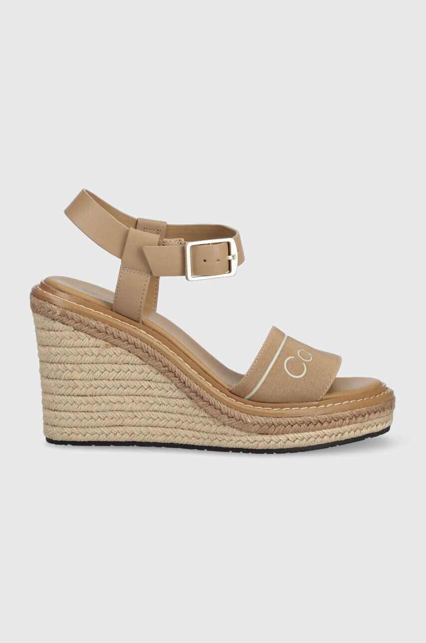 Calvin Klein Sandali WEDGE 70HH - HE ženski bež barva HW0HW01499 - Pepit.si