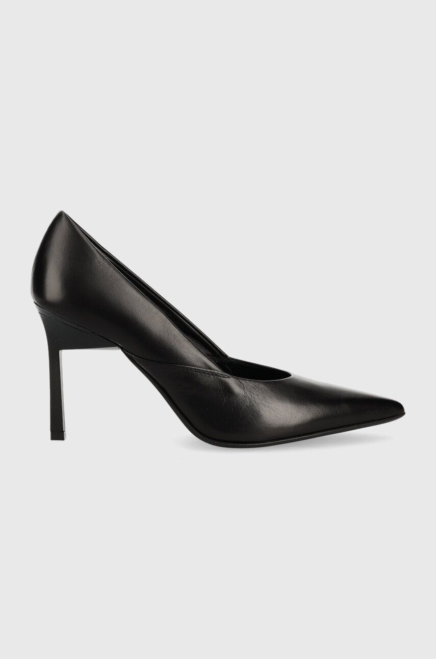 Calvin Klein Usnjene visoke pete GEO STILETTO PUMP 90 črna barva HW0HW01769 - Pepit.si